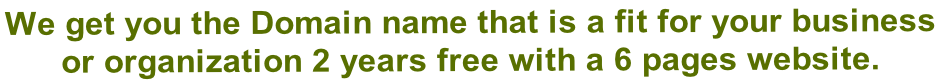 We get you the Domain name that is a fit for your business  or organization 2 years free with a 6 pages website.