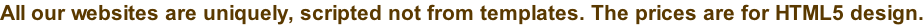 All our websites are uniquely, scripted not from templates. The prices are for HTML5 design.